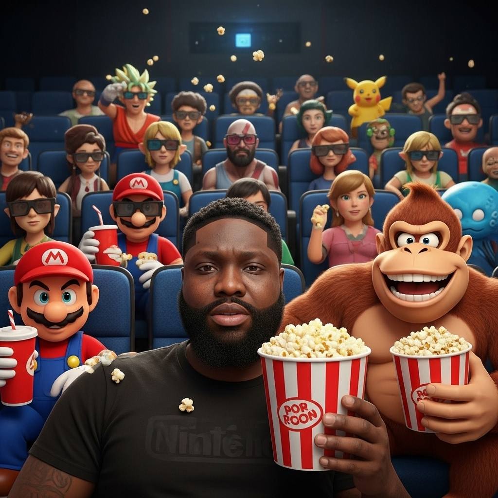 "A hyperrealistic cinematic shot inside a dark movie theater