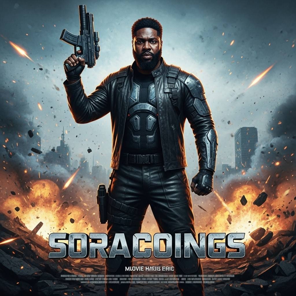 A dramatic, high-energy action movie poster featuring a rugg