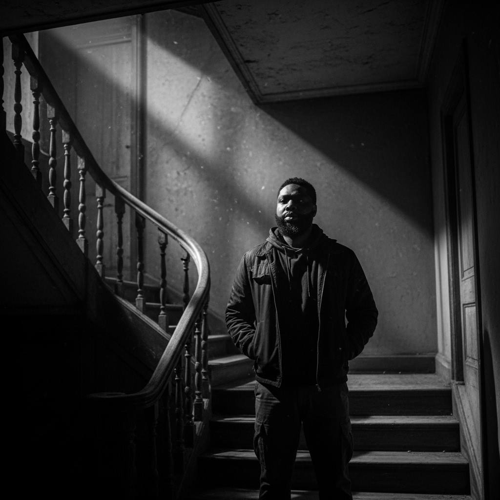 Cinematic black and white photograph with faint nicotine-yel