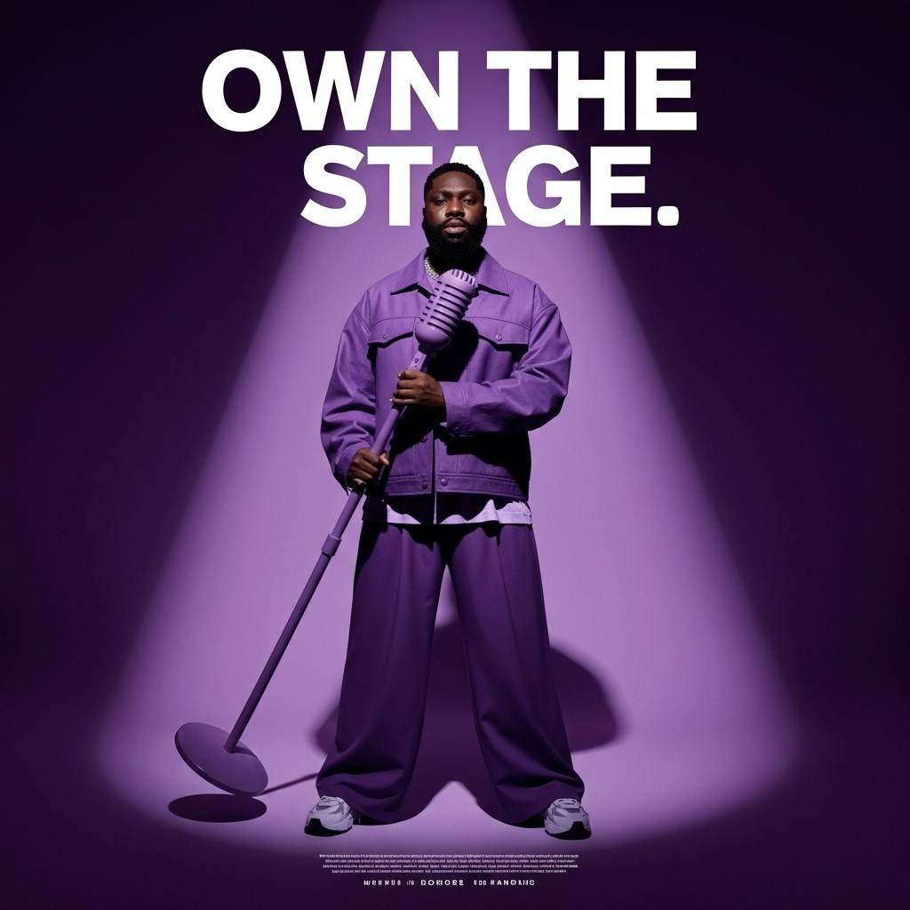 Studio fashion editorial poster of a young woman standing co