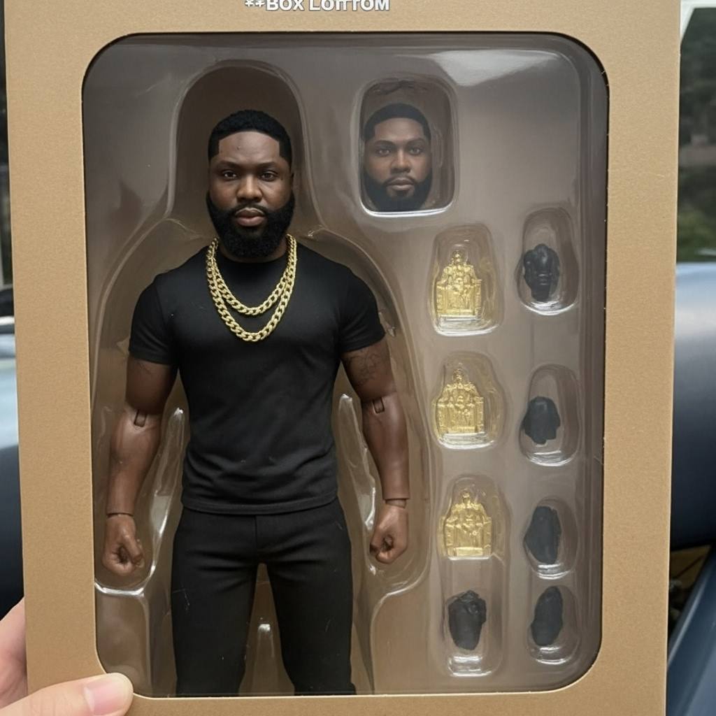 Transform the person in the photo into an action figure, sty