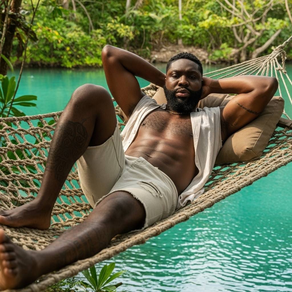 Ultra-realistic 8K professional photo of a man relaxing on a