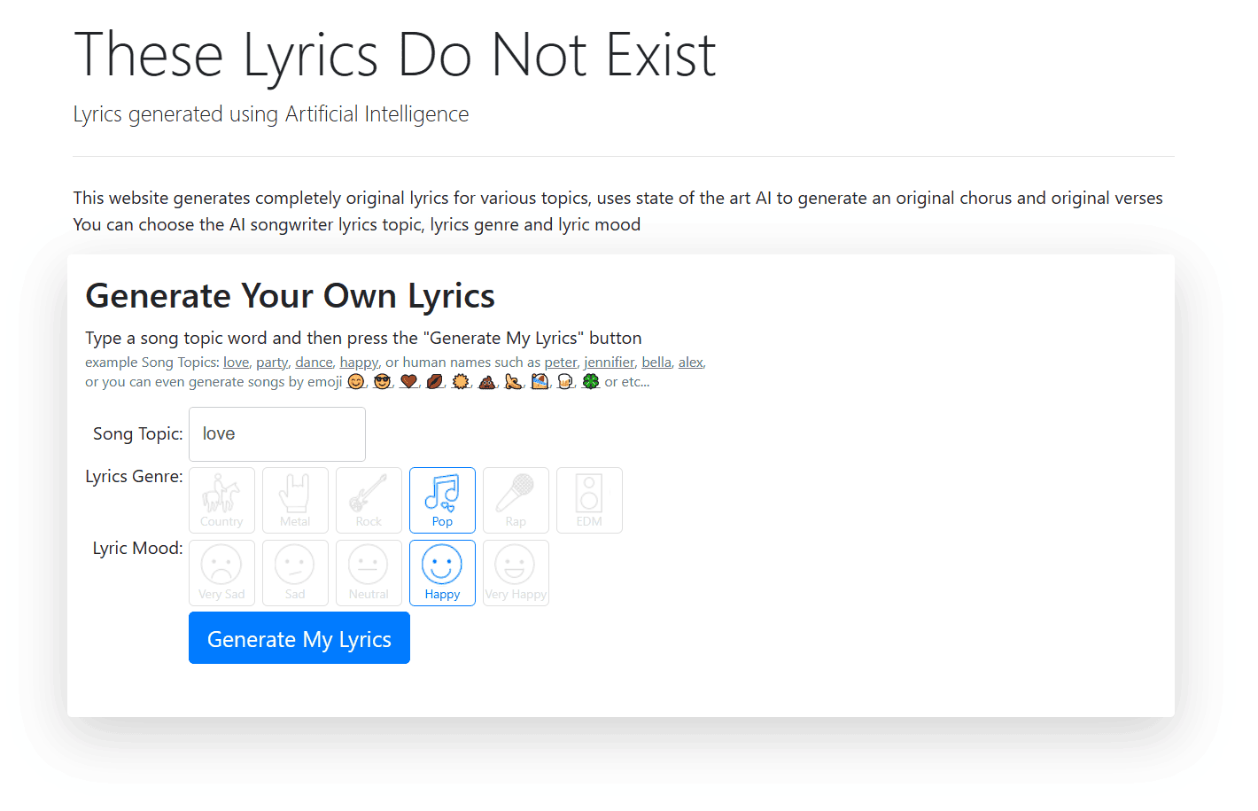 Artificial Intelligence Songwriter