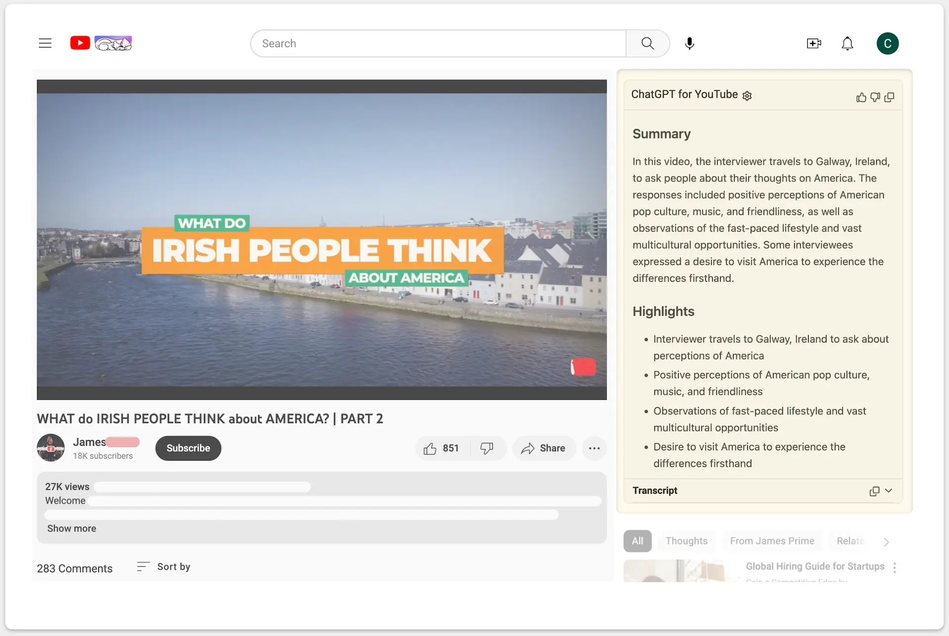ChatGPT for YouTube